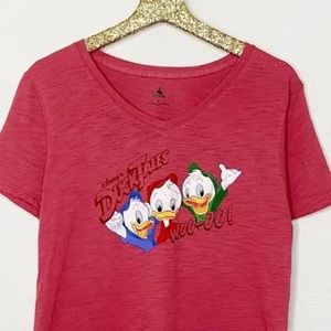 Disney Parks T Shirt Duck Tales Huey Dewey Luey Distressed Red Women’s Size Med